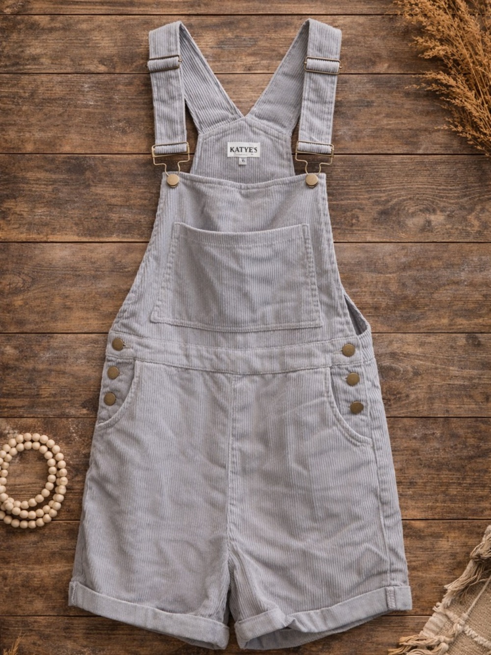 KATYES Light Gray Corduroy Short Overalls